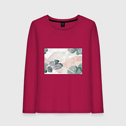 Лонгслив хлопковый женский Акварельные листья светлые, цвет: маджента