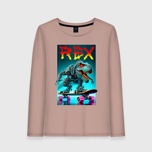 Женский лонгслив Tyrannosaur rex on a skateboard - ai art fantasy / Пыльно-розовый – фото 1