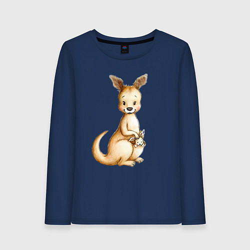 Женский лонгслив Кенгуру с детенышем / Тёмно-синий – фото 1
