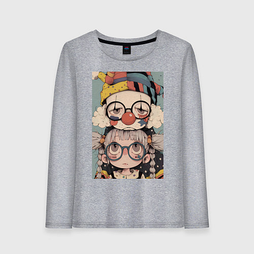 Женский лонгслив Клоун с девочкой арт / Меланж – фото 1