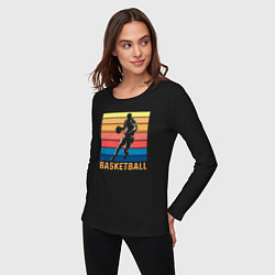 Лонгслив хлопковый женский Basketball lettering, цвет: черный — фото 2