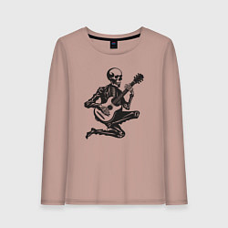 Лонгслив хлопковый женский Скелетик музыкант, цвет: пыльно-розовый