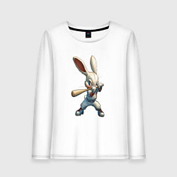 Лонгслив хлопковый женский Бейсбольный зайчик, цвет: белый
