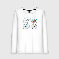 Лонгслив хлопковый женский Жизнь это прекрасная поездка, цвет: белый