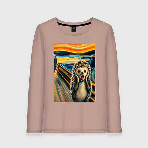 Женский лонгслив Ёжик кричит на картине Эдварда Мунка - мем искусст / Пыльно-розовый – фото 1