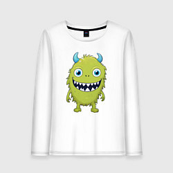 Лонгслив хлопковый женский Смешной зеленый монстрик, цвет: белый
