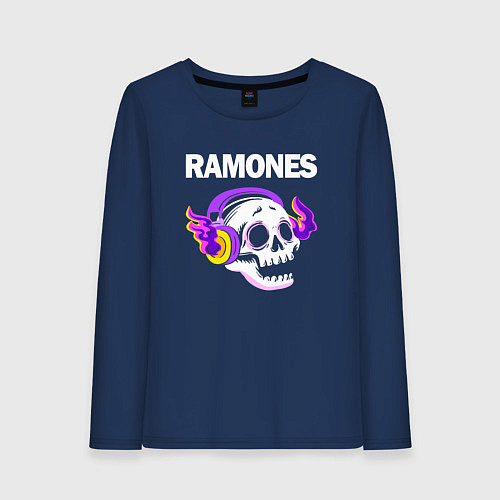 Женский лонгслив Ramones - неоновый череп / Тёмно-синий – фото 1