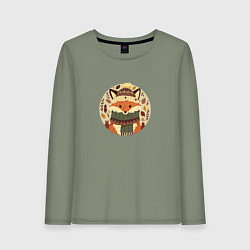 Лонгслив хлопковый женский Эмблема осеннего лиса, цвет: авокадо