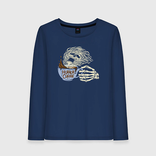 Женский лонгслив Horror coffee / Тёмно-синий – фото 1