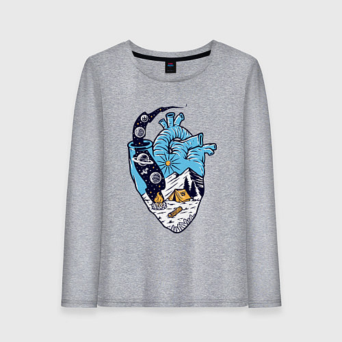 Женский лонгслив Космический кемпинг в сердце / Меланж – фото 1