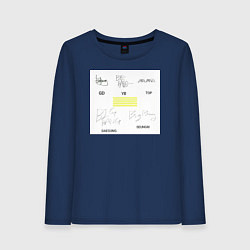 Лонгслив хлопковый женский Big bang подписи участников, цвет: тёмно-синий