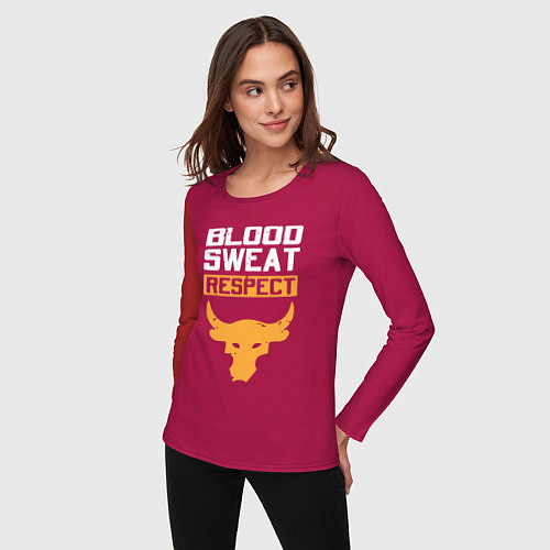 Женский лонгслив Blood sweet respect logo / Маджента – фото 3