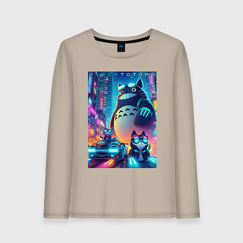 Женский лонгслив Totoro and cats - cyberpunk / Миндальный – фото 1