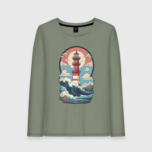 Женский лонгслив Маяк в море и волны / Авокадо – фото 1