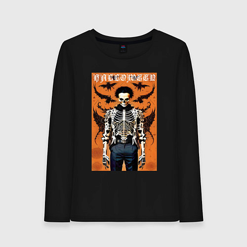 Женский лонгслив Cool skeleton - halloween poster / Черный – фото 1
