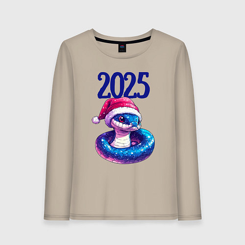Женский лонгслив Новогодняя синяя змея 2025 / Миндальный – фото 1