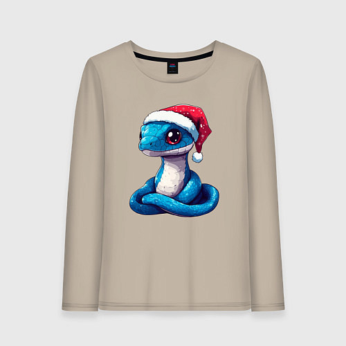 Женский лонгслив Новогодняя голубая змейка / Миндальный – фото 1