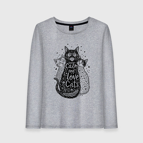 Женский лонгслив Keep calm and love cats / Меланж – фото 1
