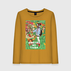 Лонгслив хлопковый женский Клинок рассекающий демонов Нэдзуко Камадо, цвет: горчичный