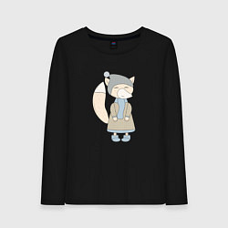 Лонгслив хлопковый женский Лиса в пальто, цвет: черный