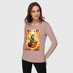 Лонгслив хлопковый женский Pikachu knight on a snail - ai art fantasy, цвет: пыльно-розовый — фото 2