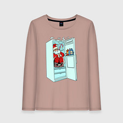 Лонгслив хлопковый женский Санта в холодильнике, цвет: пыльно-розовый