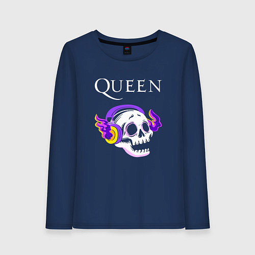 Женский лонгслив Queen - неоновый череп / Тёмно-синий – фото 1