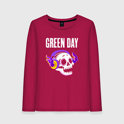 Лонгслив хлопковый женский Green Day - неоновый череп, цвет: маджента