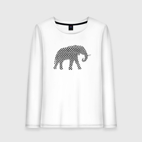 Женский лонгслив Слон в шашечку графика / Белый – фото 1