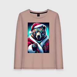 Лонгслив хлопковый женский Cyber bear - Santa Claus, цвет: пыльно-розовый