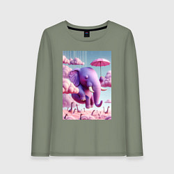 Женский лонгслив Розовый слон под зонтом в облаках