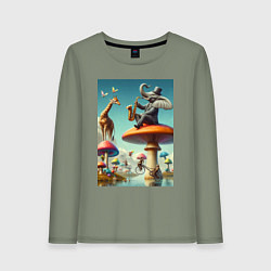 Женский лонгслив Слон играет на саксофоне жирафу