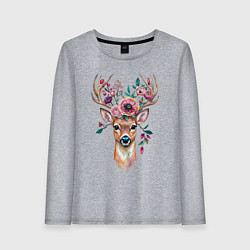 Лонгслив хлопковый женский Лесной олень арт, цвет: меланж