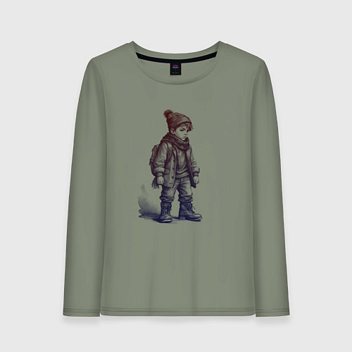 Женский лонгслив Школьник в высоких ботинках / Авокадо – фото 1