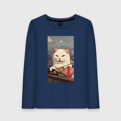 Лонгслив хлопковый женский Cat meme - japan style, цвет: тёмно-синий
