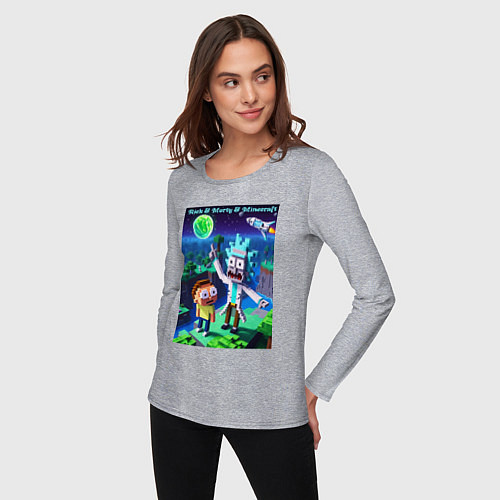 Женский лонгслив Рик и Морти и Майнкрафт - коллаба / Меланж – фото 3
