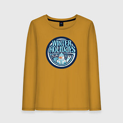 Лонгслив хлопковый женский Снежные зимние каникулы, цвет: горчичный