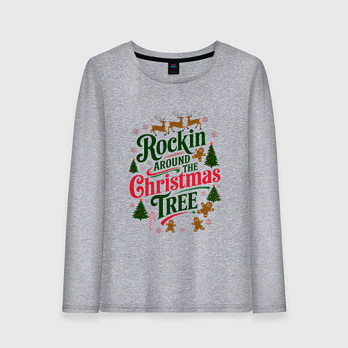 Женский лонгслив Новогодняя атмосфера rockin around the christmas t / Меланж – фото 1