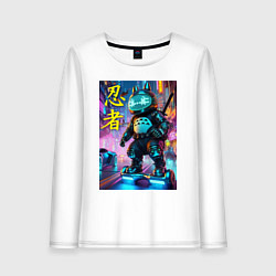 Лонгслив хлопковый женский Тоторо кибер ниндзя - неоновое свечение, цвет: белый