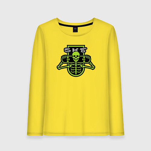 Женский лонгслив Скелет скейтер / Желтый – фото 1