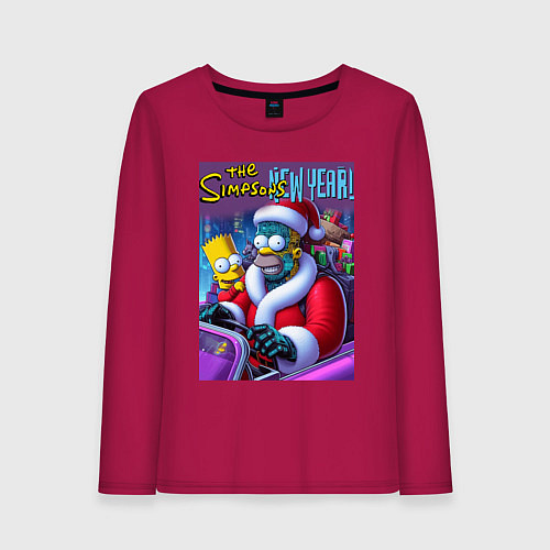 Женский лонгслив Кибер Гомер Симпсон с сыном за рулём автомобиля / Маджента – фото 1