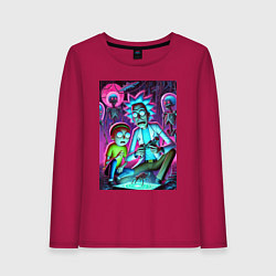 Лонгслив хлопковый женский Рик и Морти изучают инопланетное насекомое, цвет: маджента