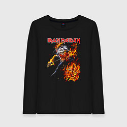 Лонгслив хлопковый женский Iron Maiden Eddie in Flames, цвет: черный