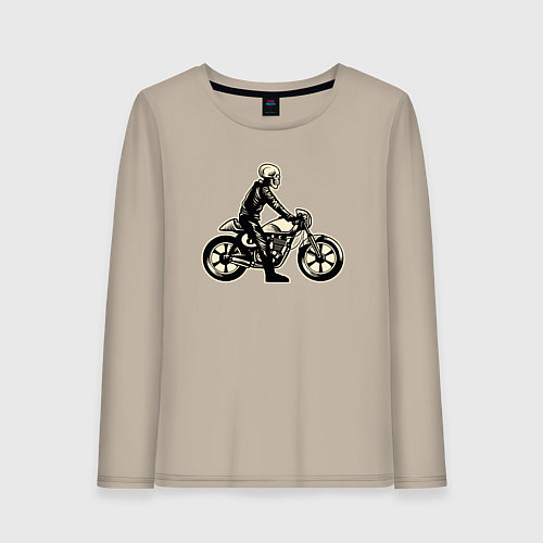 Женский лонгслив Скелет мотоциклист / Миндальный – фото 1