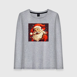 Лонгслив хлопковый женский Дед Мороз весёло улыбается, цвет: меланж
