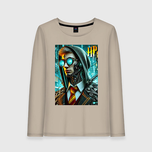 Женский лонгслив Cyber Harry Potter - ai art fantasy / Миндальный – фото 1