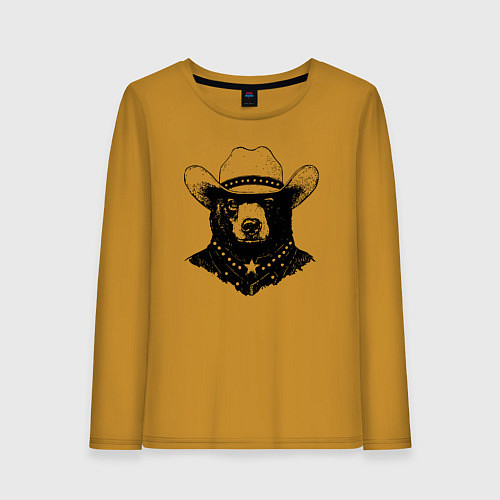 Женский лонгслив Медведь ковбой на диком западе / Горчичный – фото 1