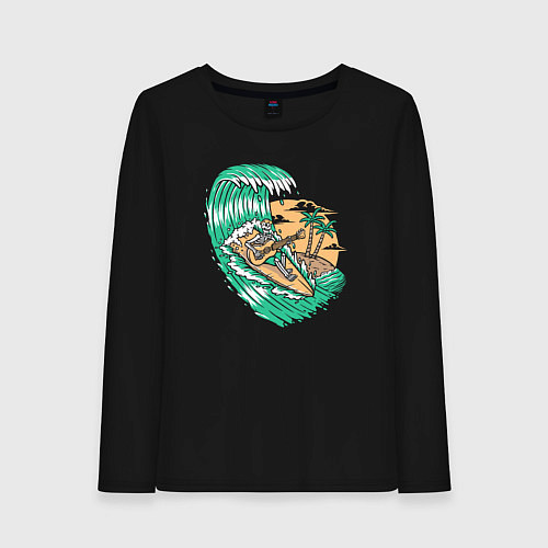 Женский лонгслив Серфингист гитарист / Черный – фото 1