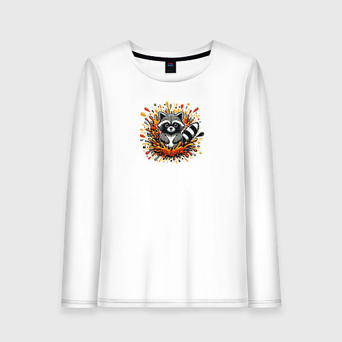 Женский лонгслив Забавный енот в брызгах краски / Белый – фото 1