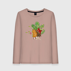 Лонгслив хлопковый женский Новогодний букет, цвет: пыльно-розовый